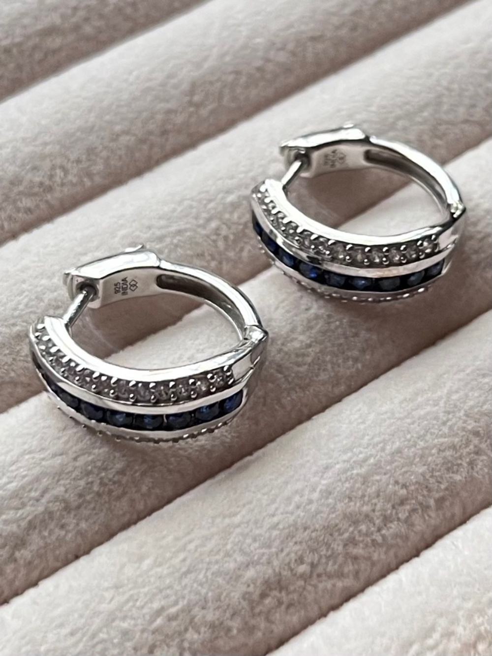 E064 | Genuine Sapphire & White Zircon Hoops